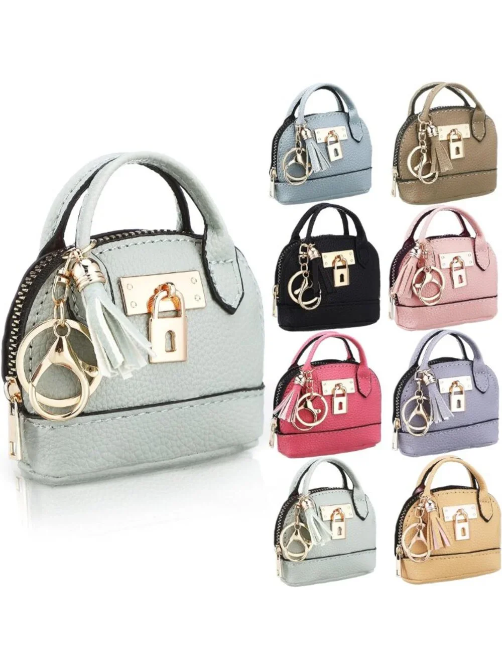 Cute Mini Coin Purse Keychain Set - 8 Pcs PU Leather Makeup Bags & Card Holders